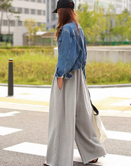 Casual Drawstring Solid Color Loose Wide Leg Bottoms Pants Mssza