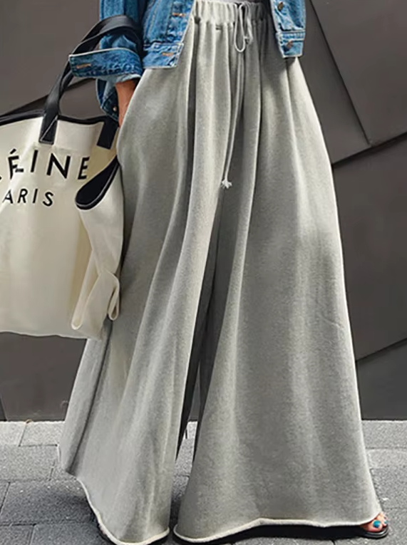 Casual Drawstring Solid Color Loose Wide Leg Bottoms Pants Mssza