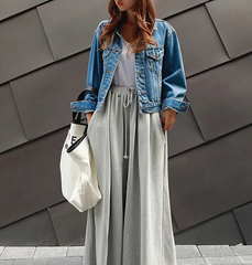 Casual Drawstring Solid Color Loose Wide Leg Bottoms Pants Mssza