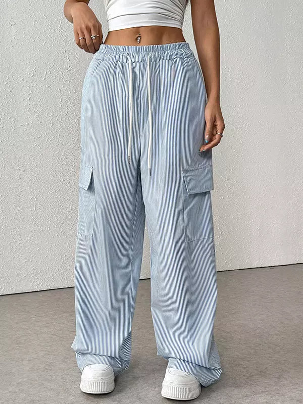 Casual Drawstring Striped Relaxed Fit With Side Pockets Cargo Pants Mssza