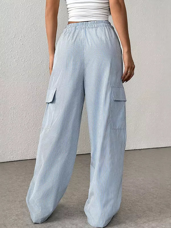 Casual Drawstring Striped Relaxed Fit With Side Pockets Cargo Pants Mssza