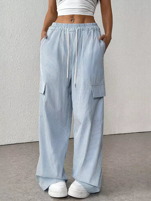 Casual Drawstring Striped Relaxed Fit With Side Pockets Cargo Pants Mssza