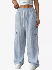 Casual Drawstring Striped Relaxed Fit With Side Pockets Cargo Pants Mssza
