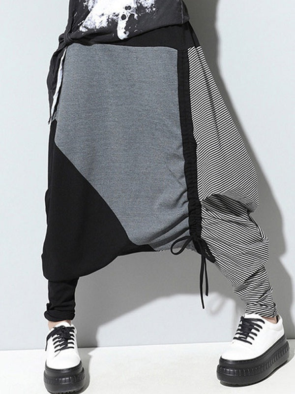 Casual Drop-Crotch Patchwork Harem Pants Mssza