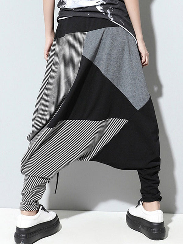 Casual Drop-Crotch Patchwork Harem Pants Mssza