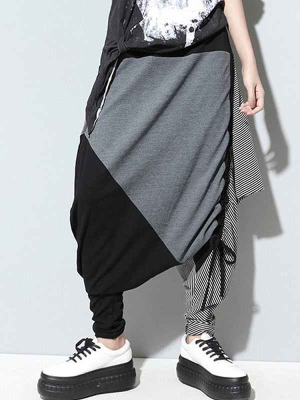 Casual Drop-Crotch Patchwork Harem Pants Mssza