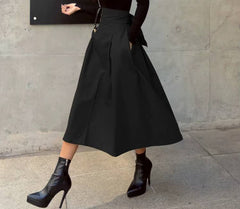 Casual Dropped Big Swing Wild High Waist Bow Slim Midi Skirt Mssza