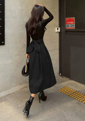 Casual Dropped Big Swing Wild High Waist Bow Slim Midi Skirt Mssza