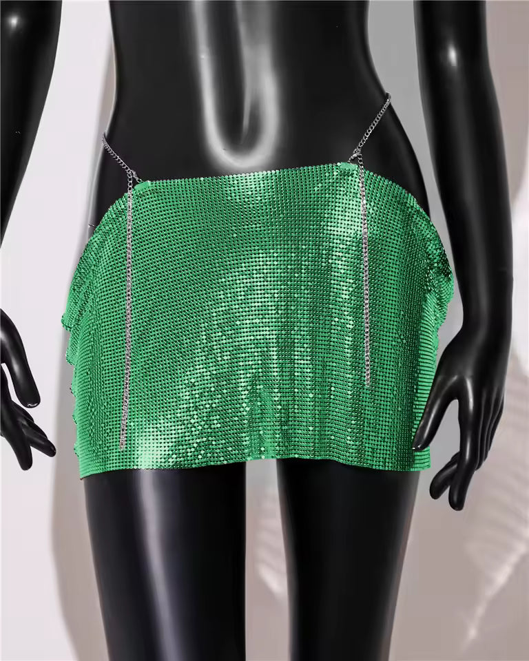 Casual Dropped Metal A-LINE Sequins Beach Nightclub Streetwear Mini Skirt Mssza