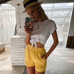 Casual Elastic High Waist Shorts Mssza