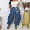 Casual Elastic Waist Drawstring Streetwear Multi-pocket Denim Pants Mssza