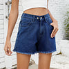 Casual Elastic Waist Frayed Hem Streetwear All-match Loose Jean Denim Shorts Mssza