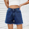 Casual Elastic Waist Frayed Hem Streetwear All-match Loose Jean Denim Shorts Mssza