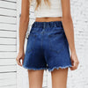 Casual Elastic Waist Frayed Hem Streetwear All-match Loose Jean Denim Shorts Mssza