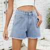 Casual Elastic Waist Frayed Hem Streetwear All-match Loose Jean Denim Shorts Mssza