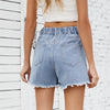 Casual Elastic Waist Frayed Hem Streetwear All-match Loose Jean Denim Shorts Mssza