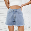 Casual Elastic Waist Frayed Hem Streetwear All-match Loose Jean Denim Shorts Mssza