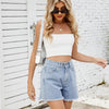 Casual Elastic Waist Frayed Hem Streetwear All-match Loose Jean Denim Shorts Mssza