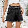 Casual Elastic Waist Frayed Hem Streetwear All-match Loose Jean Denim Shorts Mssza