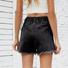 Casual Elastic Waist Frayed Hem Streetwear All-match Loose Jean Denim Shorts Mssza