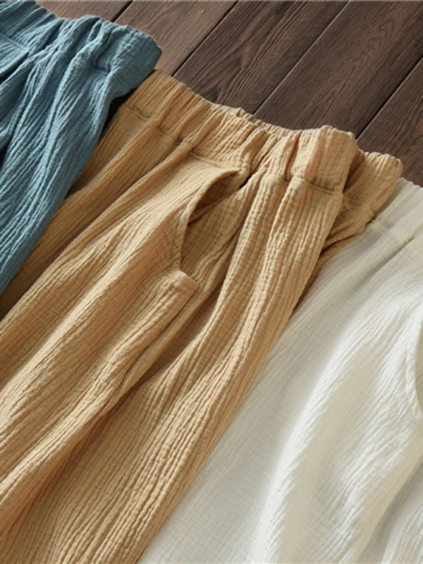 Casual Elastic Waist Loose Solid Color Pant Mssza