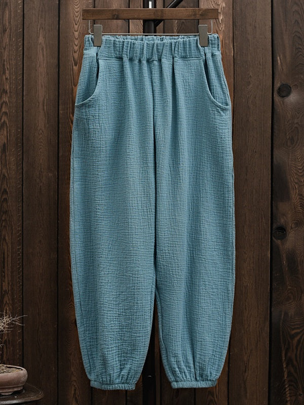 Casual Elastic Waist Loose Solid Color Pant Mssza