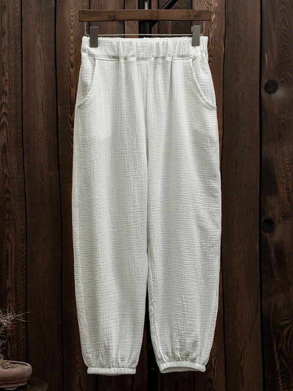 Casual Elastic Waist Loose Solid Color Pant Mssza