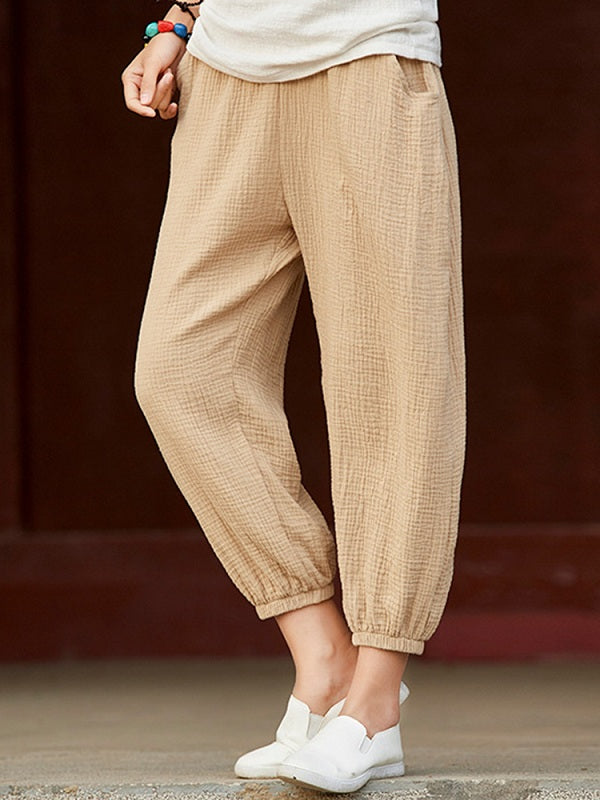 Casual Elastic Waist Loose Solid Color Pant Mssza