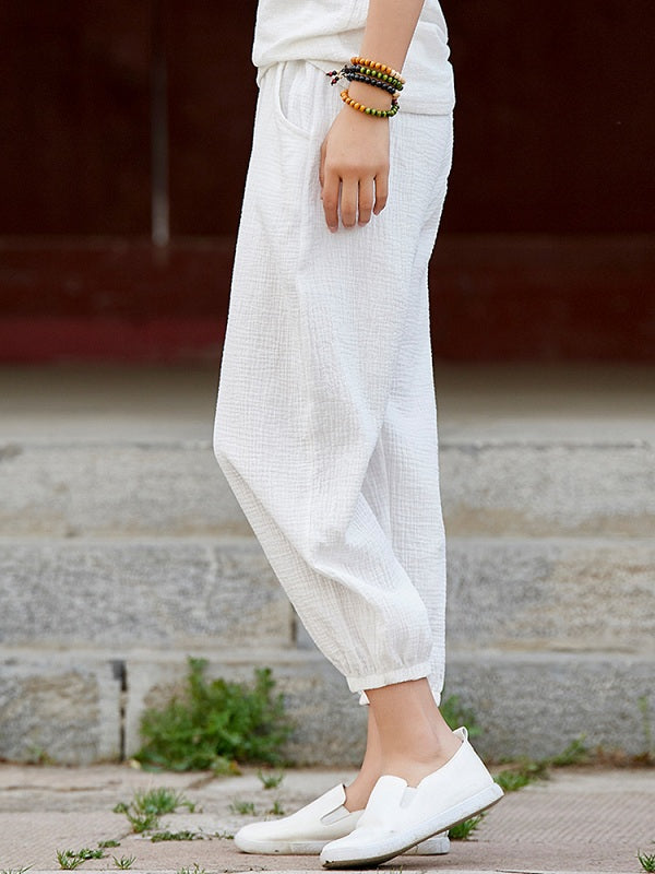 Casual Elastic Waist Loose Solid Color Pant Mssza