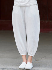 Casual Elastic Waist Loose Solid Color Pant Mssza