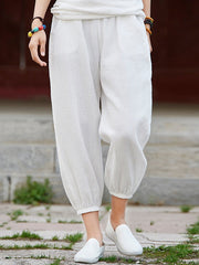 Casual Elastic Waist Loose Solid Color Pant Mssza