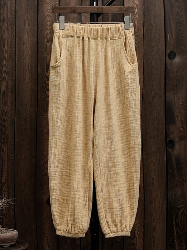 Casual Elastic Waist Loose Solid Color Pant Mssza