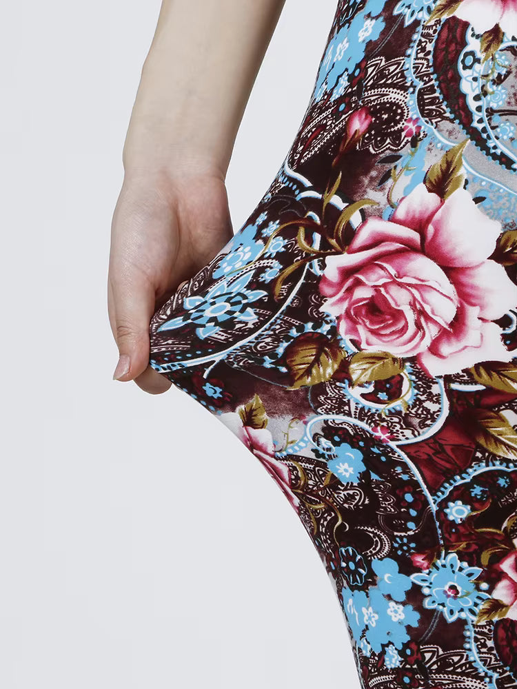 Casual Flower Printed Elastic Workout High Waist Fitness Leggings Mssza
