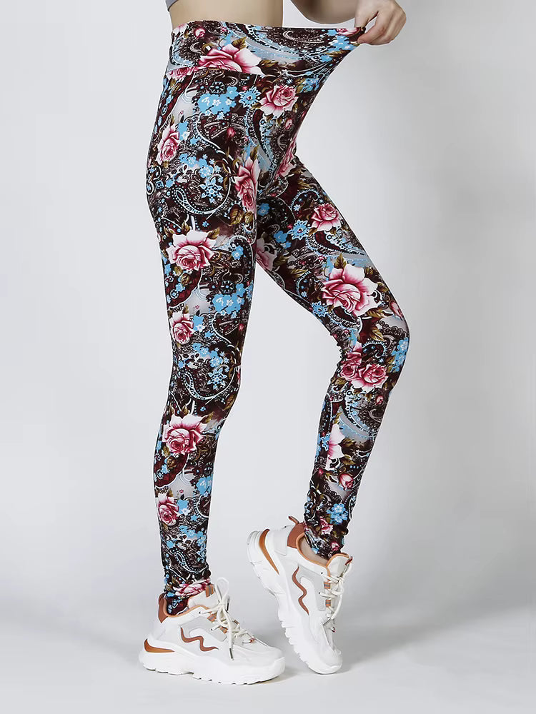 Casual Flower Printed Elastic Workout High Waist Fitness Leggings Mssza