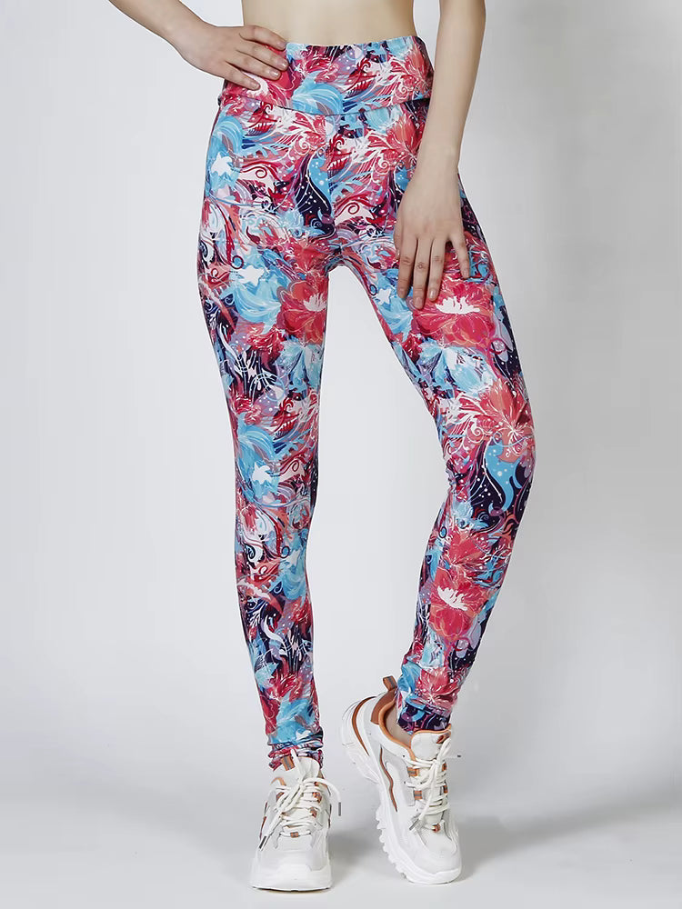 Casual Workout High Waist Printed Elastic Fitness Leggings Mssza
