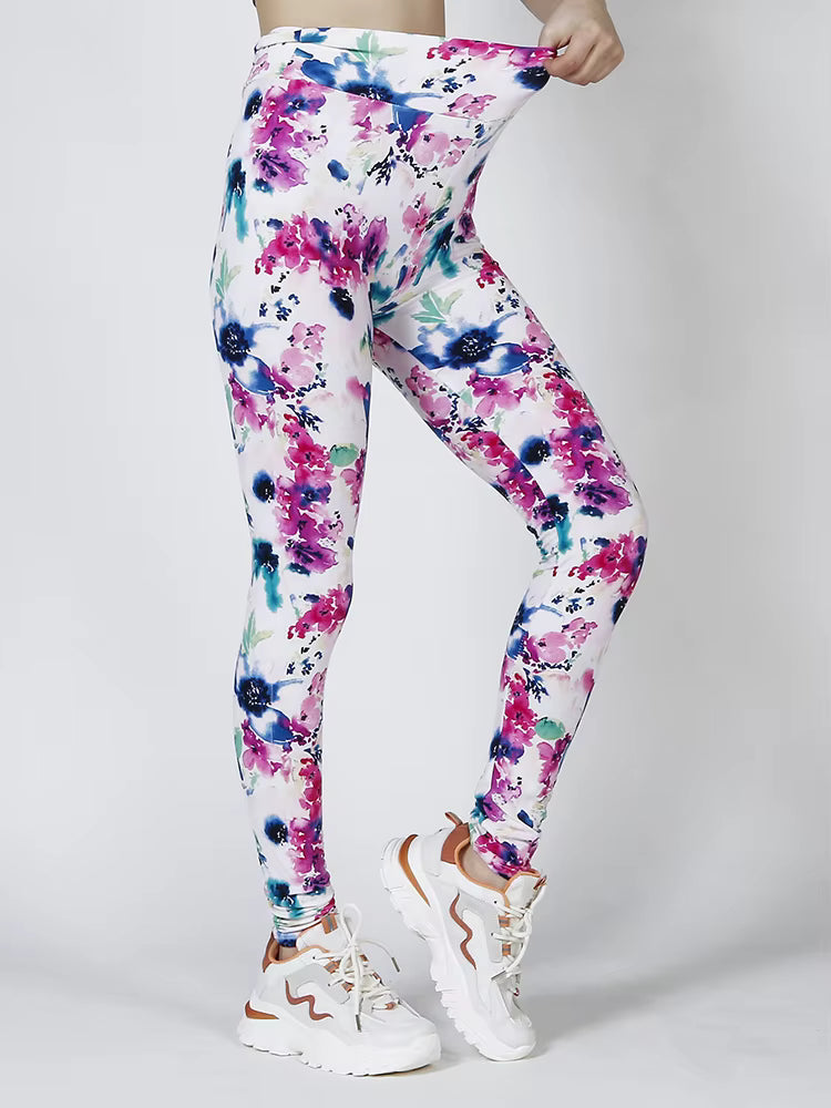 Casual Elastic Workout Flower Printed High Waist Fitness Leggings Mssza