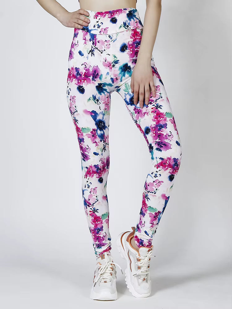 Casual Elastic Workout Flower Printed High Waist Fitness Leggings Mssza