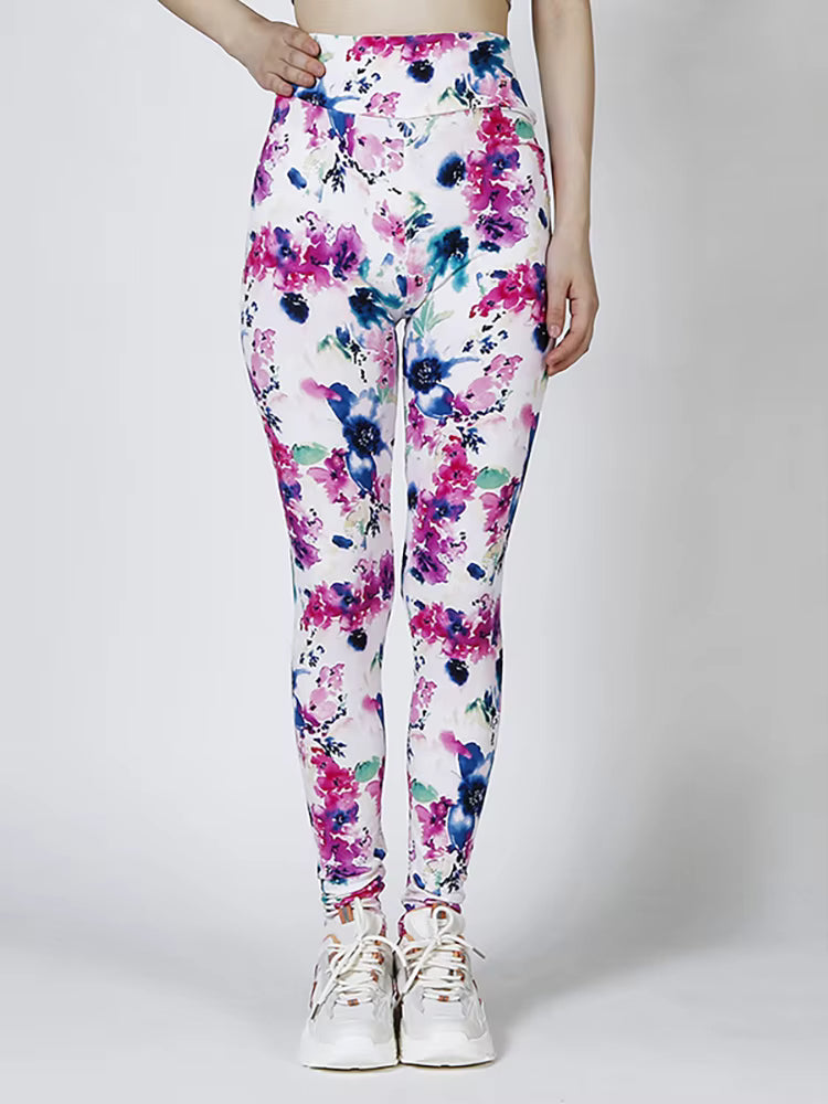 Casual Elastic Workout Flower Printed High Waist Fitness Leggings Mssza
