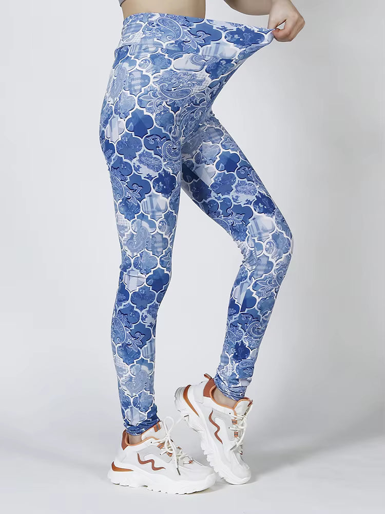 Elegant Printed Elastic Workout High Waist Fitness Leggings Mssza