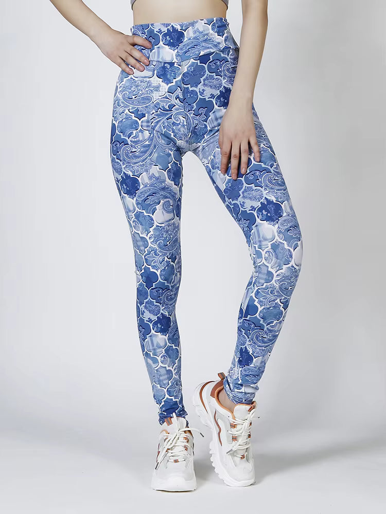 Elegant Printed Elastic Workout High Waist Fitness Leggings Mssza