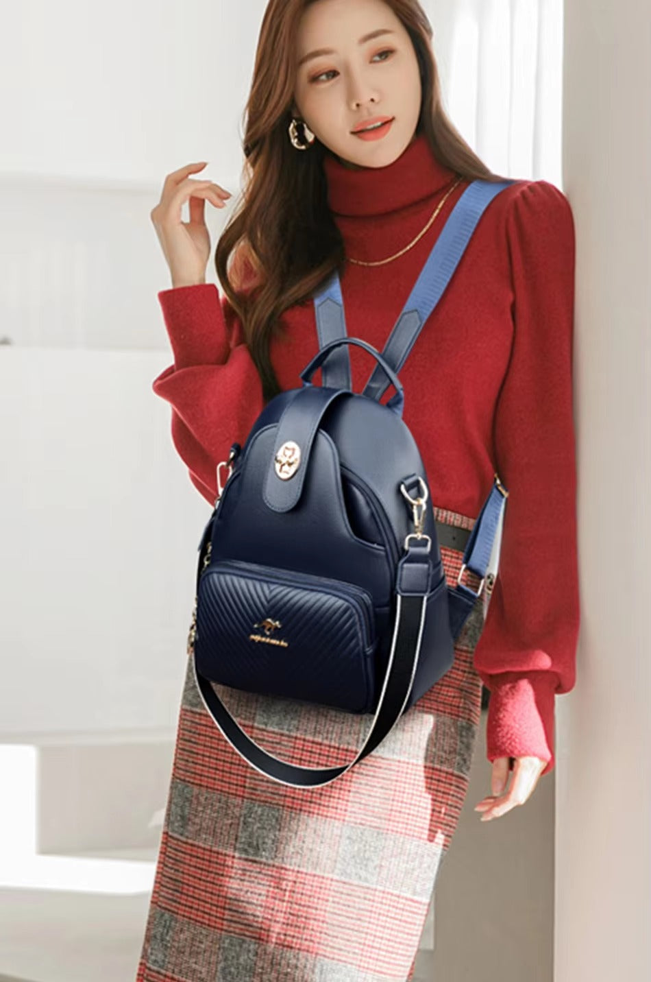 Casual Embossing High Quality Soft Leather Backpack Mssza
