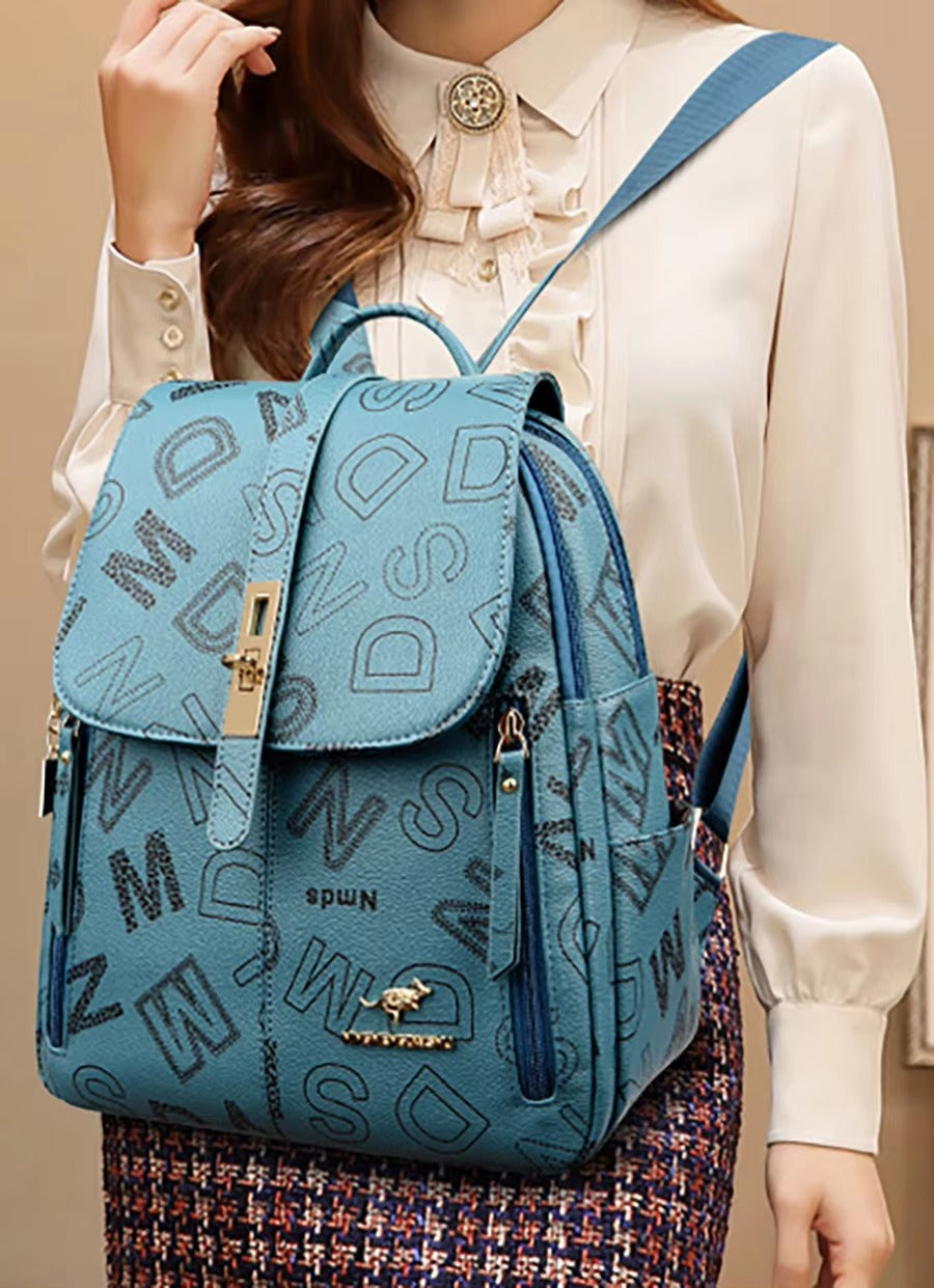 Casual Embossing PU Letter Soft Leather Bagpack Mssza