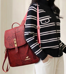 Casual Embossing PU Letter Soft Leather Bagpack Mssza