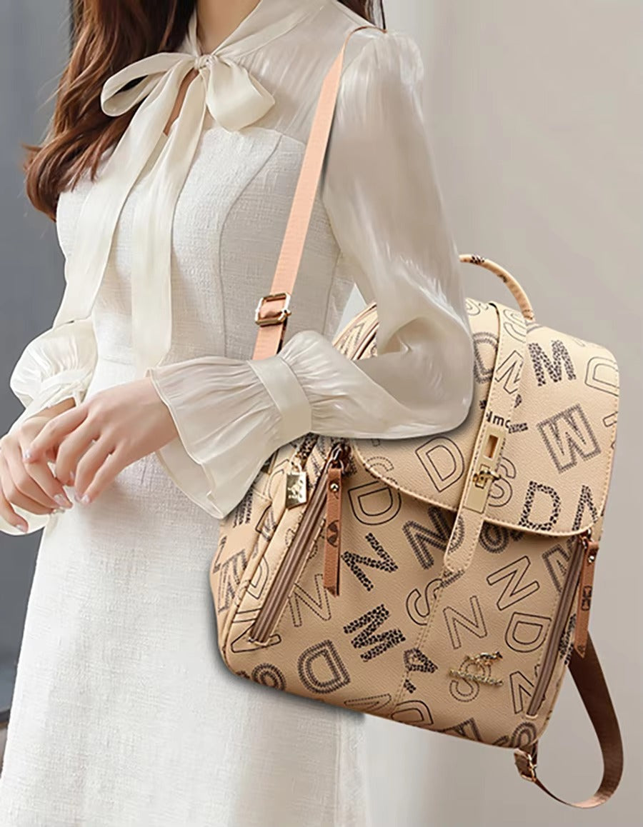 Casual Embossing PU Letter Soft Leather Bagpack Mssza