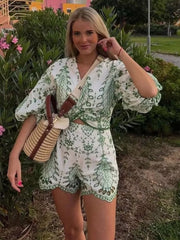 Casual Embroidered Pullover zipper fly Shorts Sleeve 2 Pcs Suit Dress Mssza