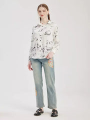Casual Embroidery Applique Cropped Straight Jeans Mssza
