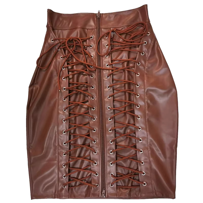 Casual Faux Leather High Waist Back Zipper Bodycon Pencil Knee Length Skirt Mssza