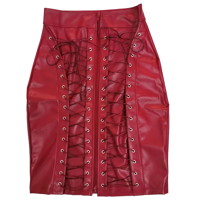 Casual Faux Leather High Waist Back Zipper Bodycon Pencil Knee Length Skirt Mssza