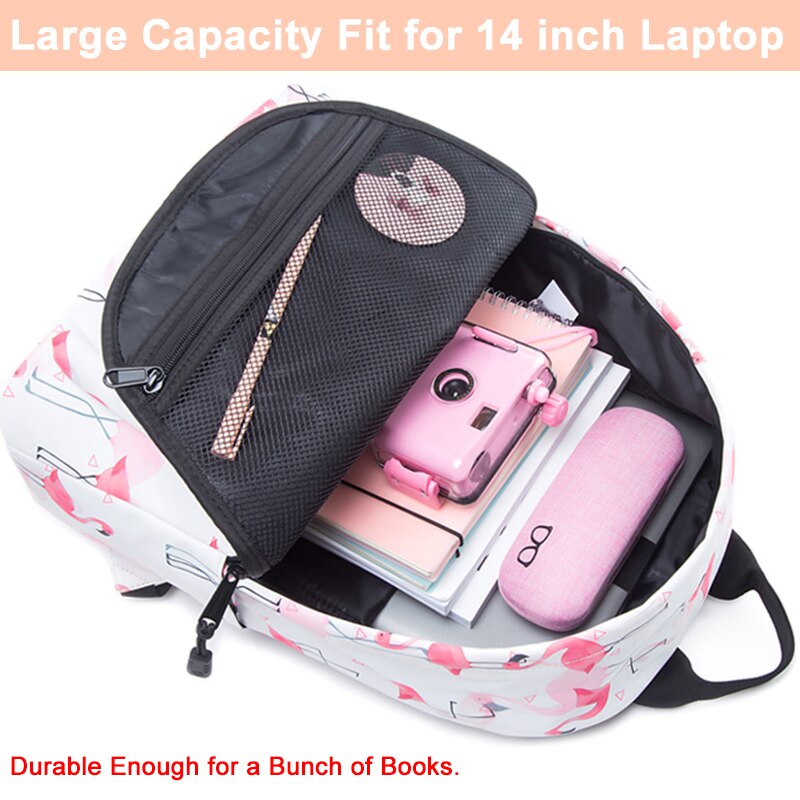 Casual Flamingo Backpack High Capacity Back To Shoulder Bag Mssza