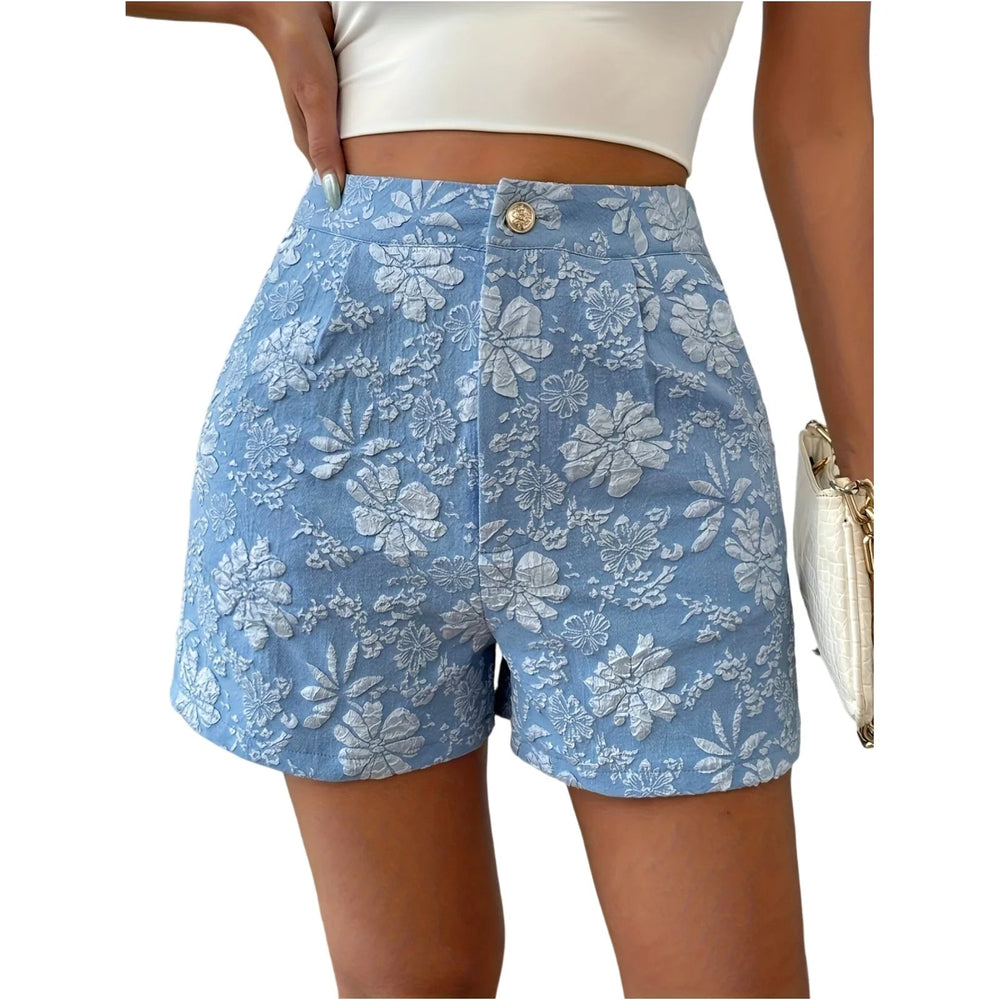 Casual Floral Embroidery Button Fly low Waist Shorts Mssza